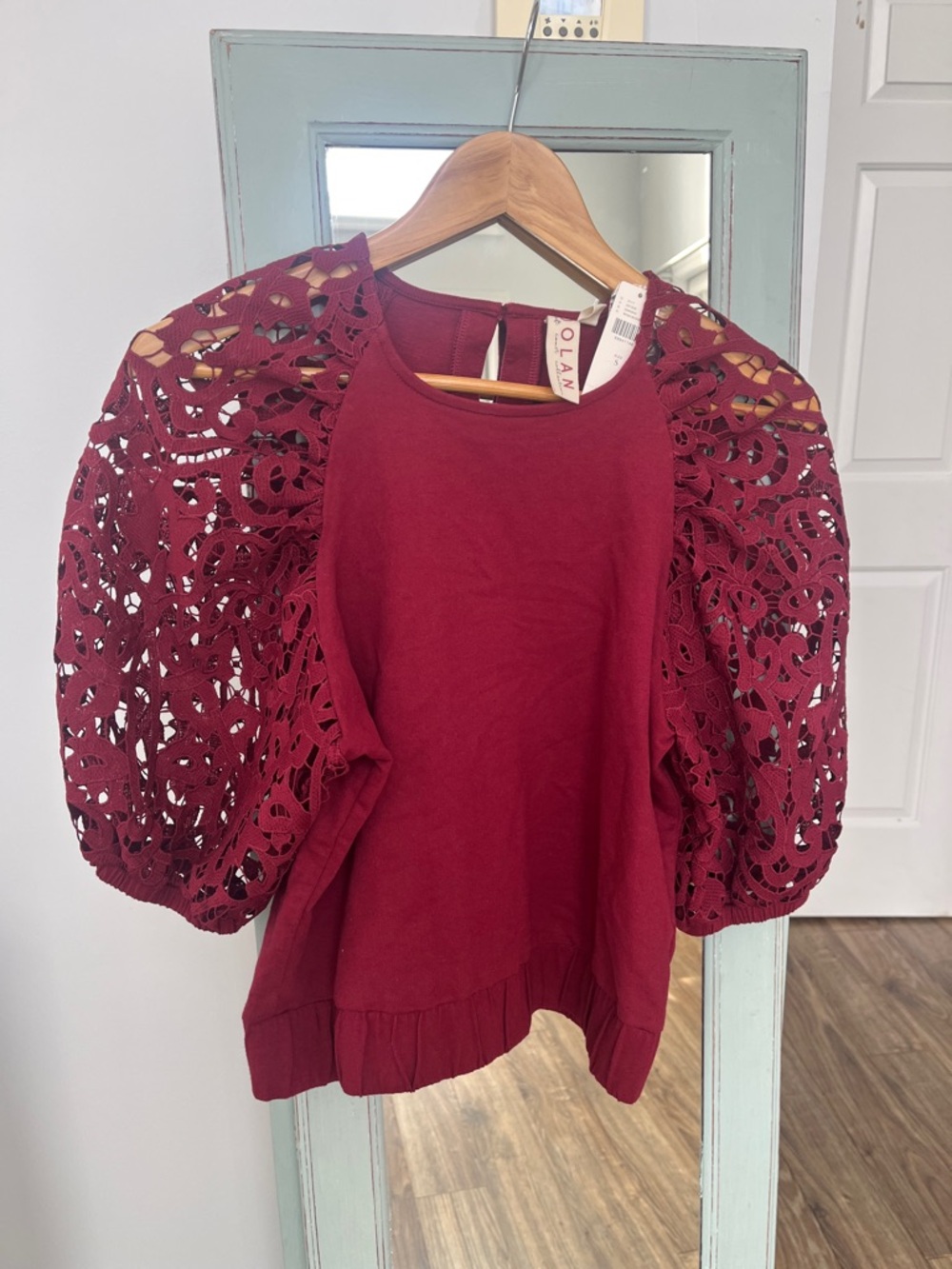 Dolan Burgundy Lace Puff Sleeve Top